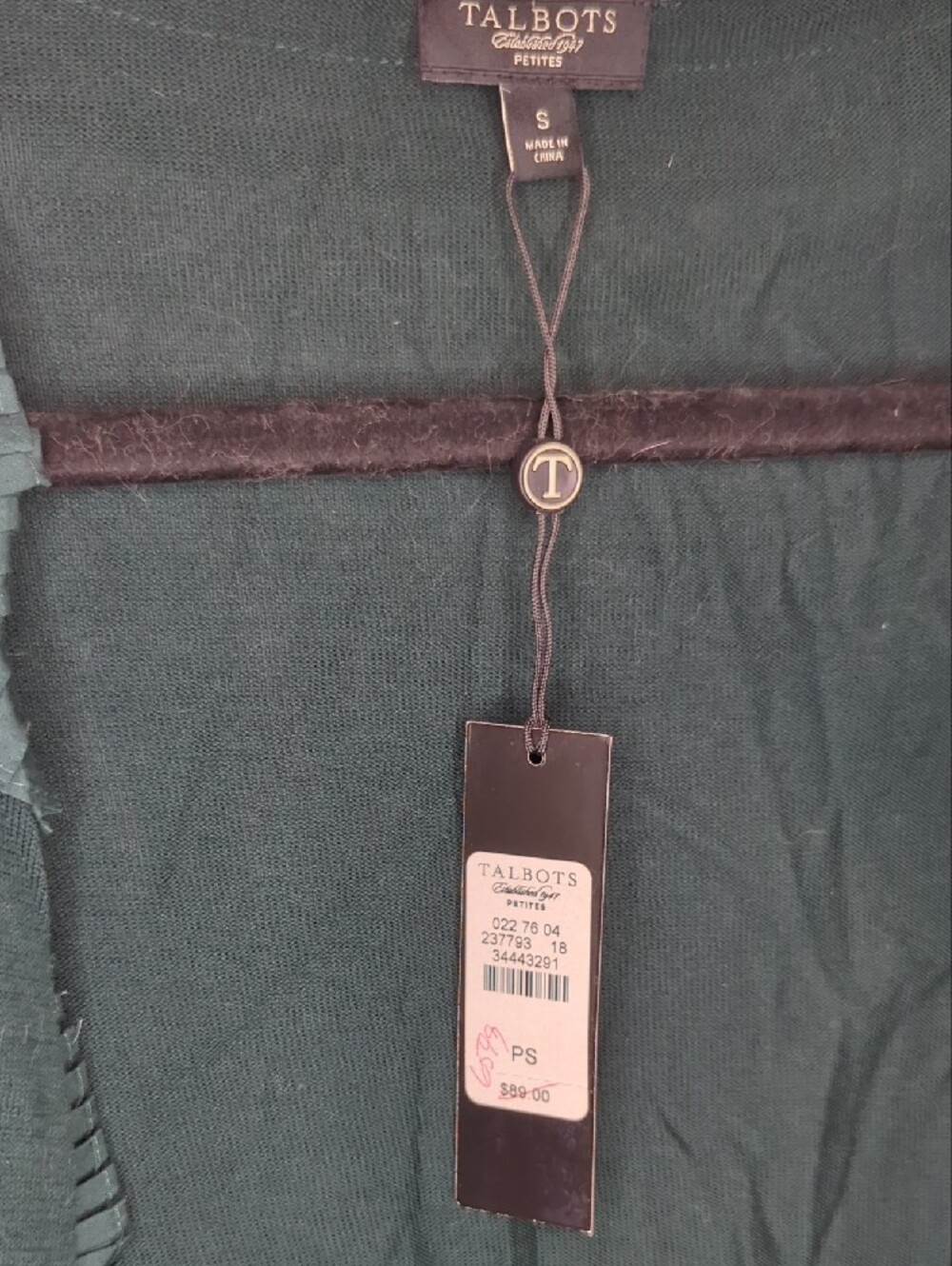 Talbots Deep Green Ruffle-Trim Open Front Cardigan - Picture 3 of 4
